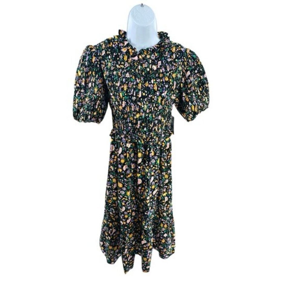 Hyacinth House | NEW Black Multi Floral Smocked Samantha Midi Dress Size L - Picture 6 of 13
